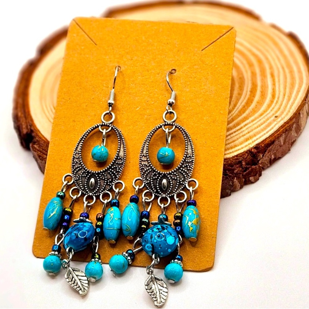 Myra Bag Blue and Silver Boho Earrings